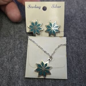 Sterling Silver Necklace And Earring Set Turquoise Star Vintage Bell Sterling